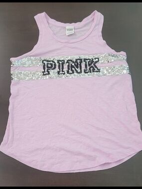 PINK Victoria's Secret Lavender Sequin-Trim Logo Tank